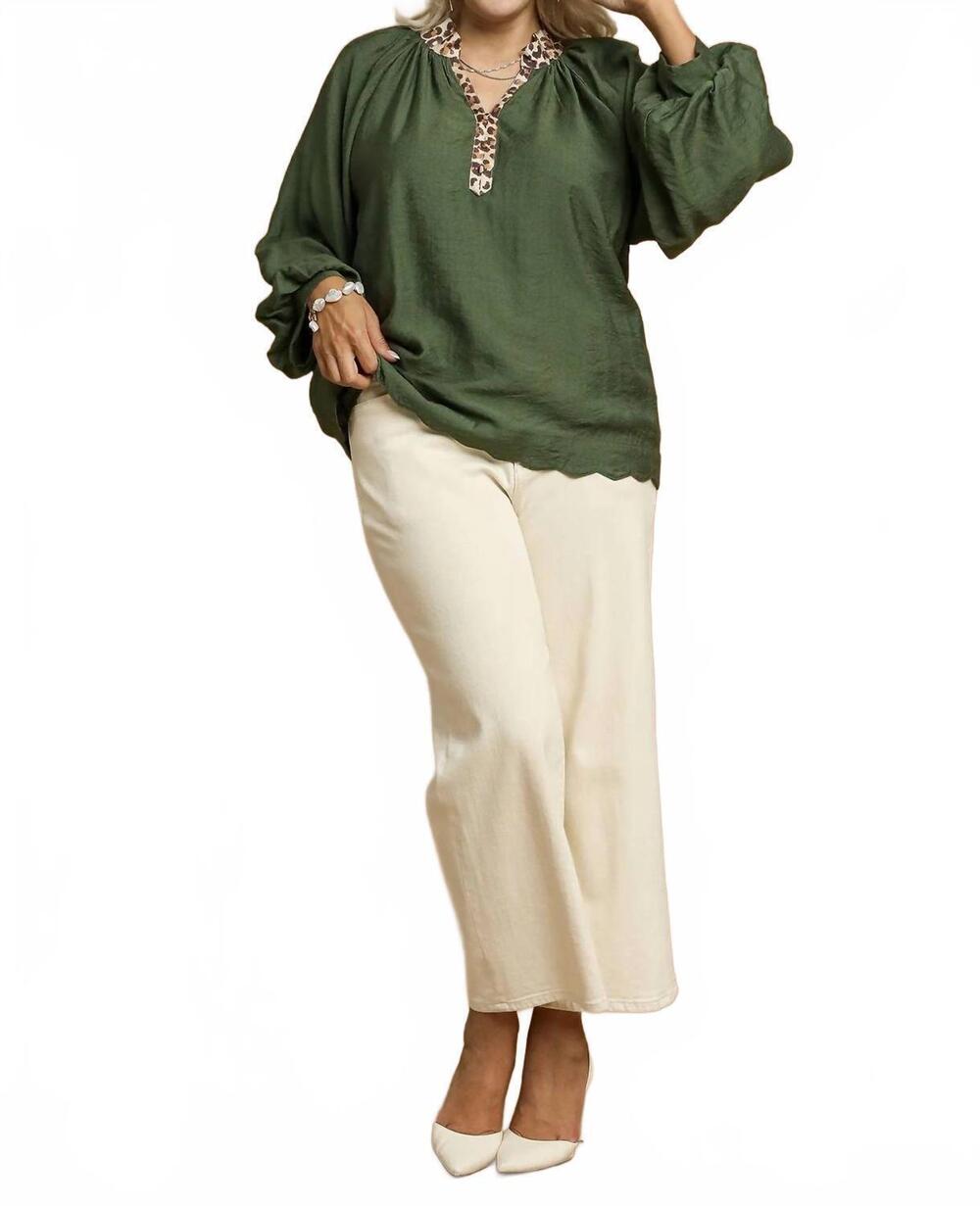 NEW UMGEE balloon sleeve blouse - plus in olive